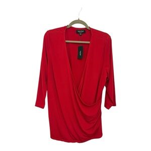Arna York Ruby Red Faux Wrap Drape Blouse Top Plus Size 20 NWT Workwear Chic